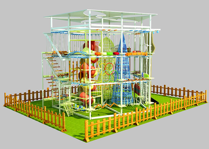 Multi-Layer Indoor Ropes Course Slide Climbing Net Frame With Rope