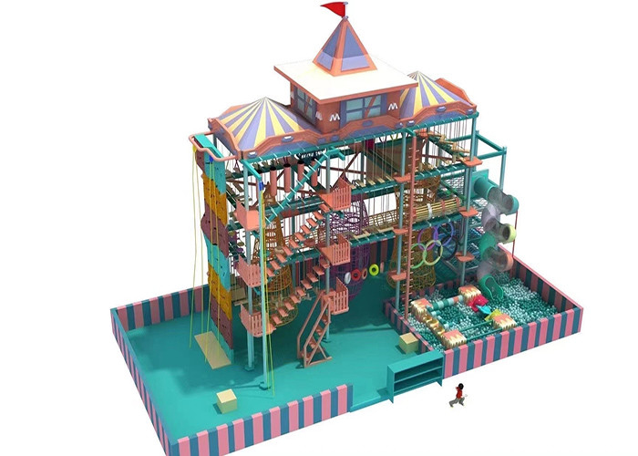 Trampoline Park Indoor Ropes Course 3 Layer Adventure Play Area