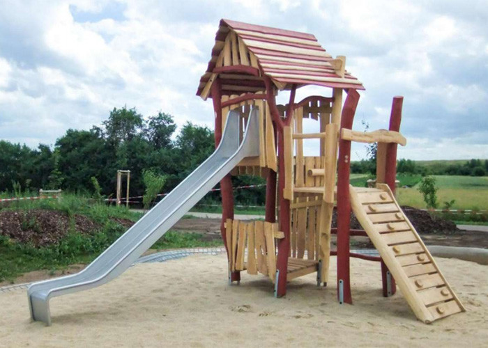 Natural Wood Playground Structures Slide Residential Outdoor Playset
