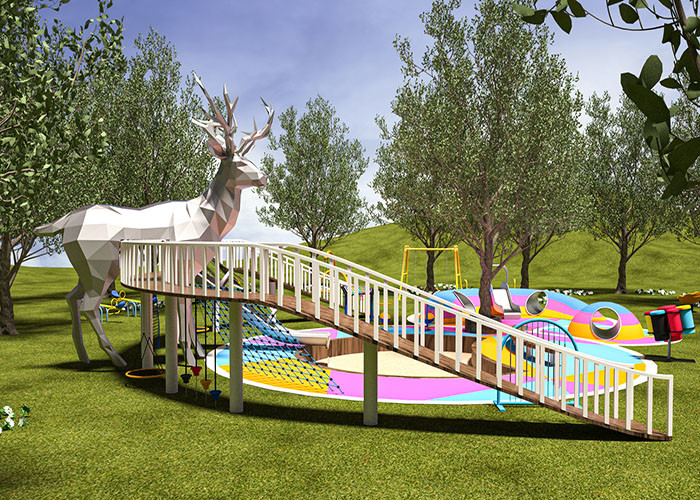 Deer Theme Colorful Outdoor Playground Equipment For Kids