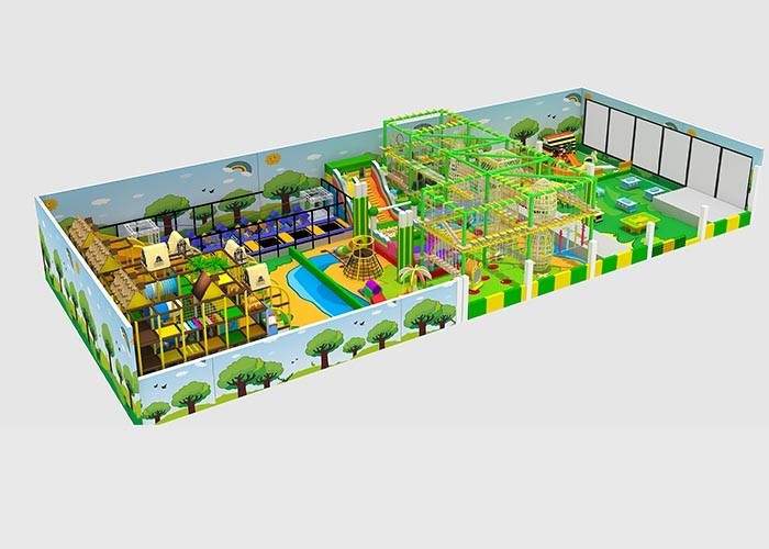Jungle Theme Commerical Indoor Playground Equipment With Trampoline And Adventure Courses